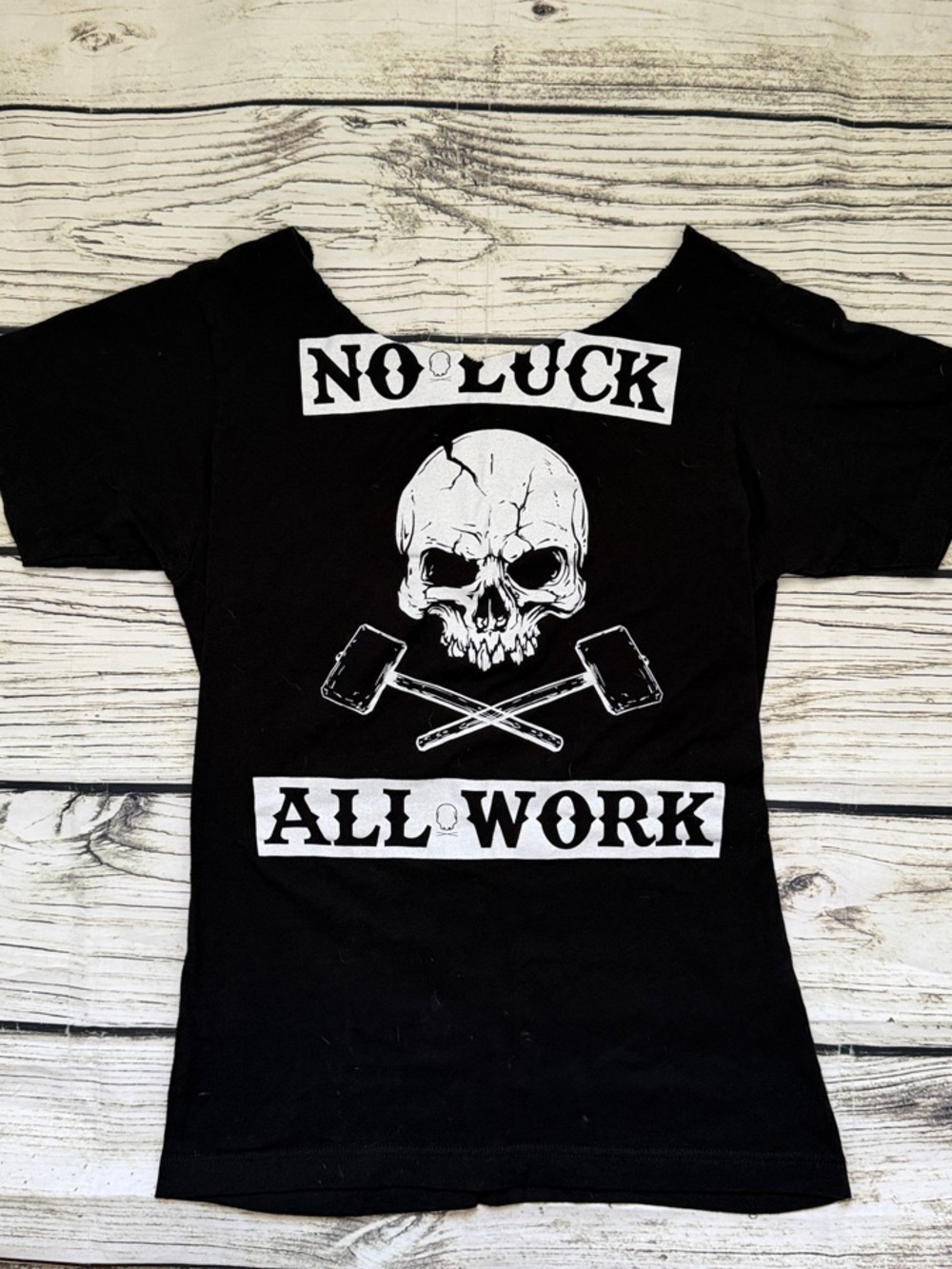 ♡ The Drive Clothing Graphic Skull Cut Off Tee - "No Luck All Work" S